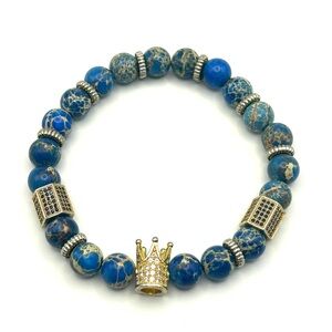 Lapis Lazuli Crown Stretch Bracelet 7-8”